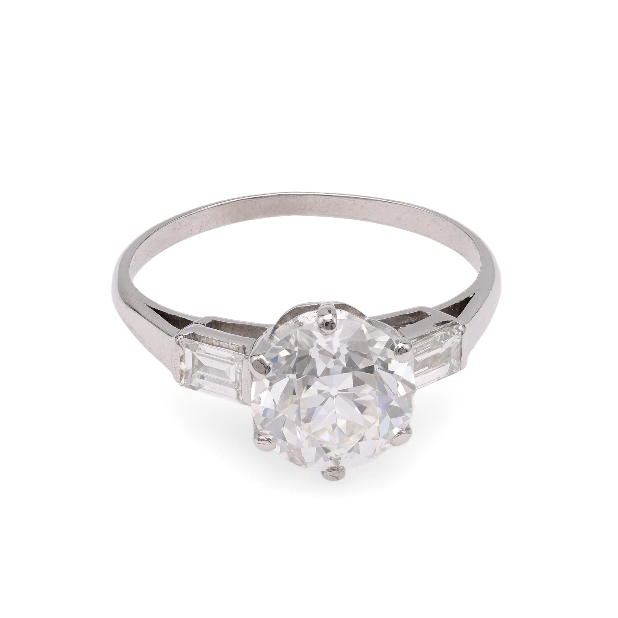 Mid-Century GIA 1.73 Carat Old European Cut Diamond Platinum Engagement Ring  Jack Weir & Sons   