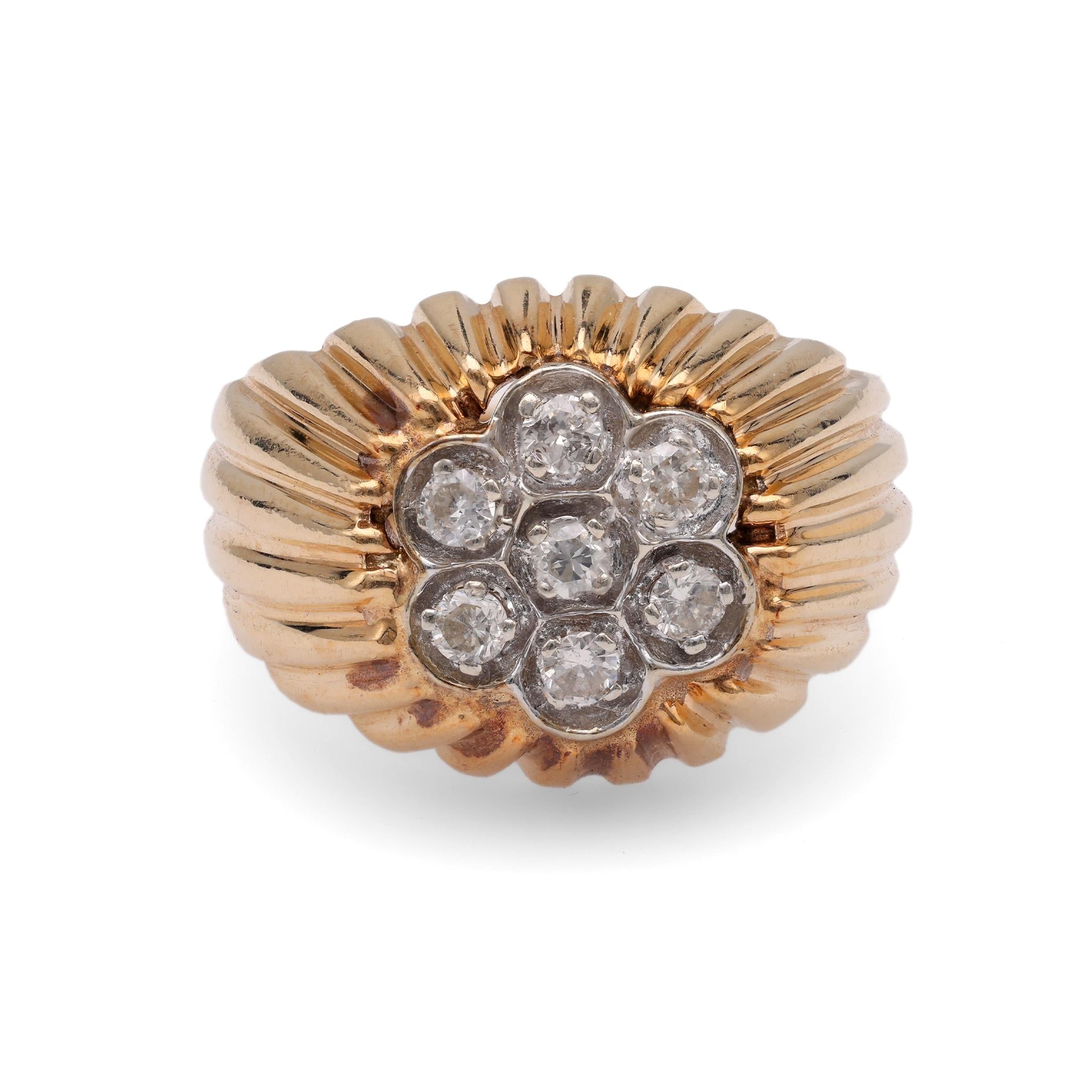 Mid-Century Diamond Yellow Gold Cluster Ring  Jack Weir & Sons   