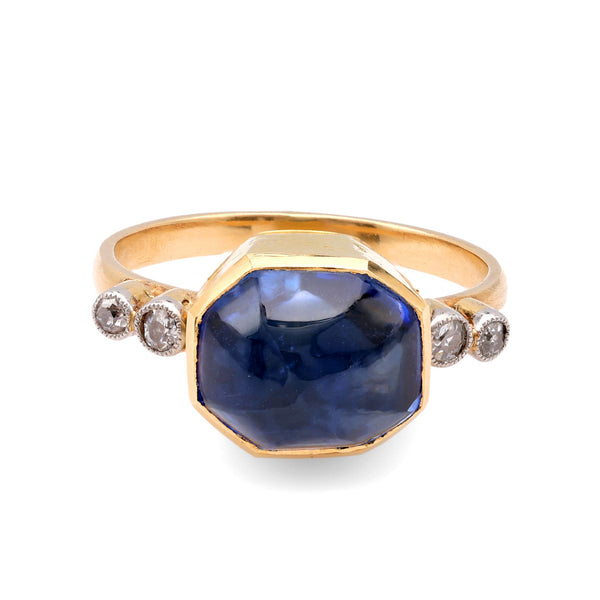 Renaissance Revival GIA Sapphire Diamond 18K Yellow Gold Ring Rings Jack Weir & Sons   