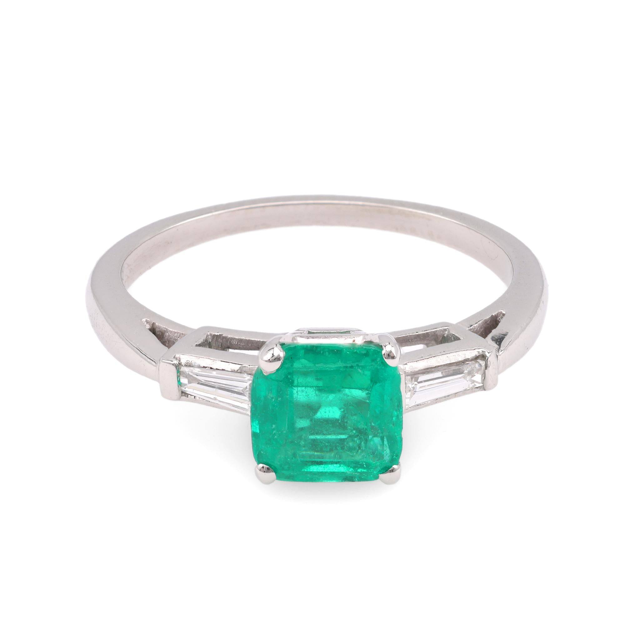 Vintage GIA 1.26 Carat Colombian Emerald Diamond Platinum Ring  Jack Weir & Sons   