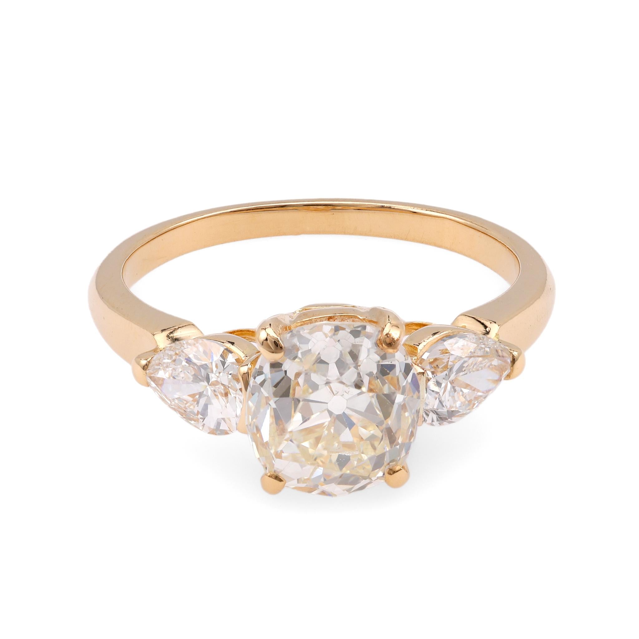 French GIA 1.89 Carat Old Mine Cut Diamond Yellow Gold Engagement Ring  Jack Weir & Sons   
