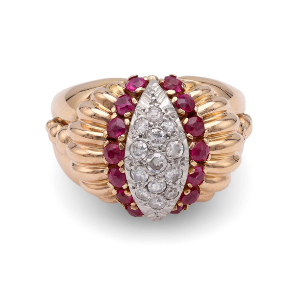 Retro Diamond Ruby Rose Gold Cocktail Ring Rings Jack Weir & Sons   