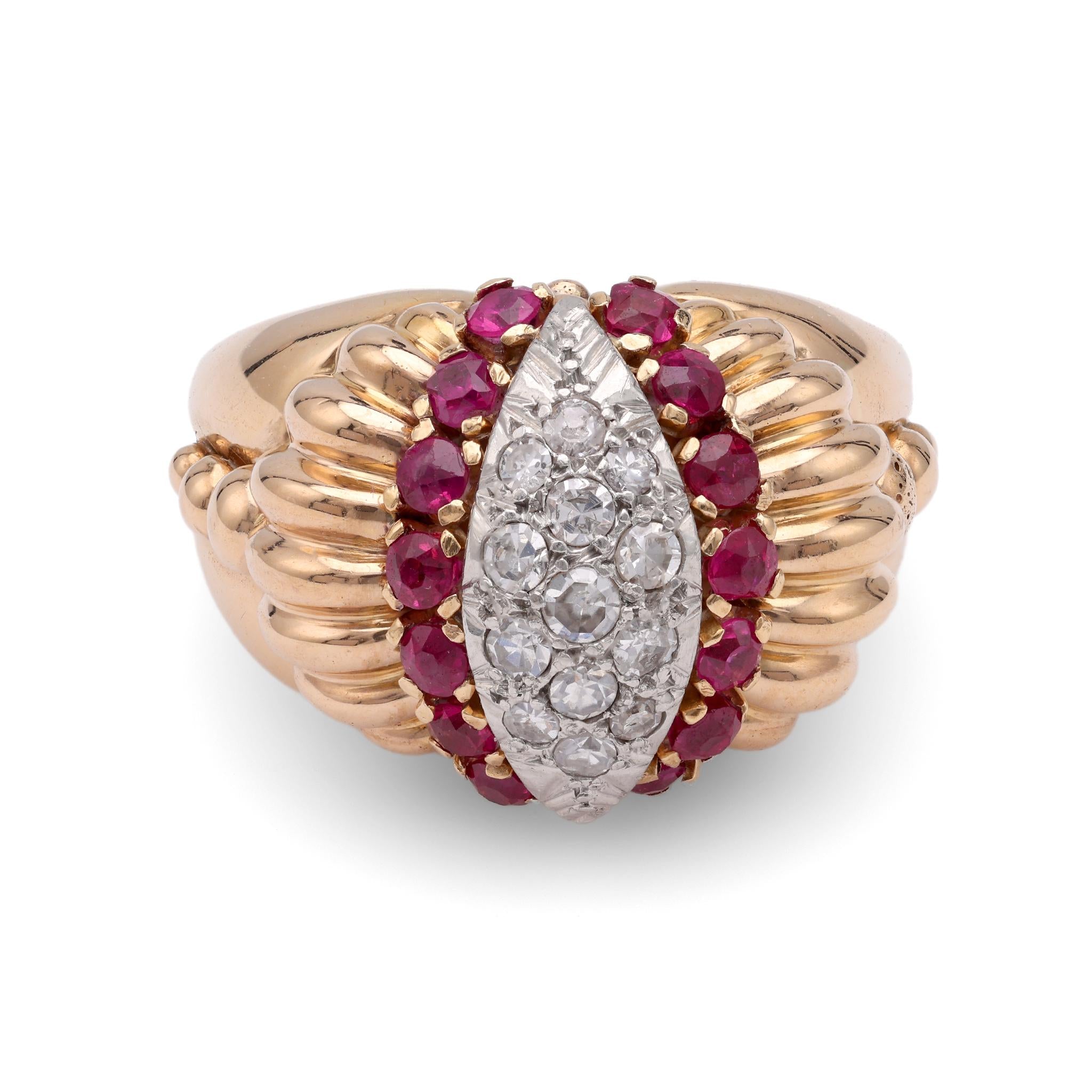 Retro Diamond Ruby Rose Gold Cocktail Ring  Jack Weir & Sons   