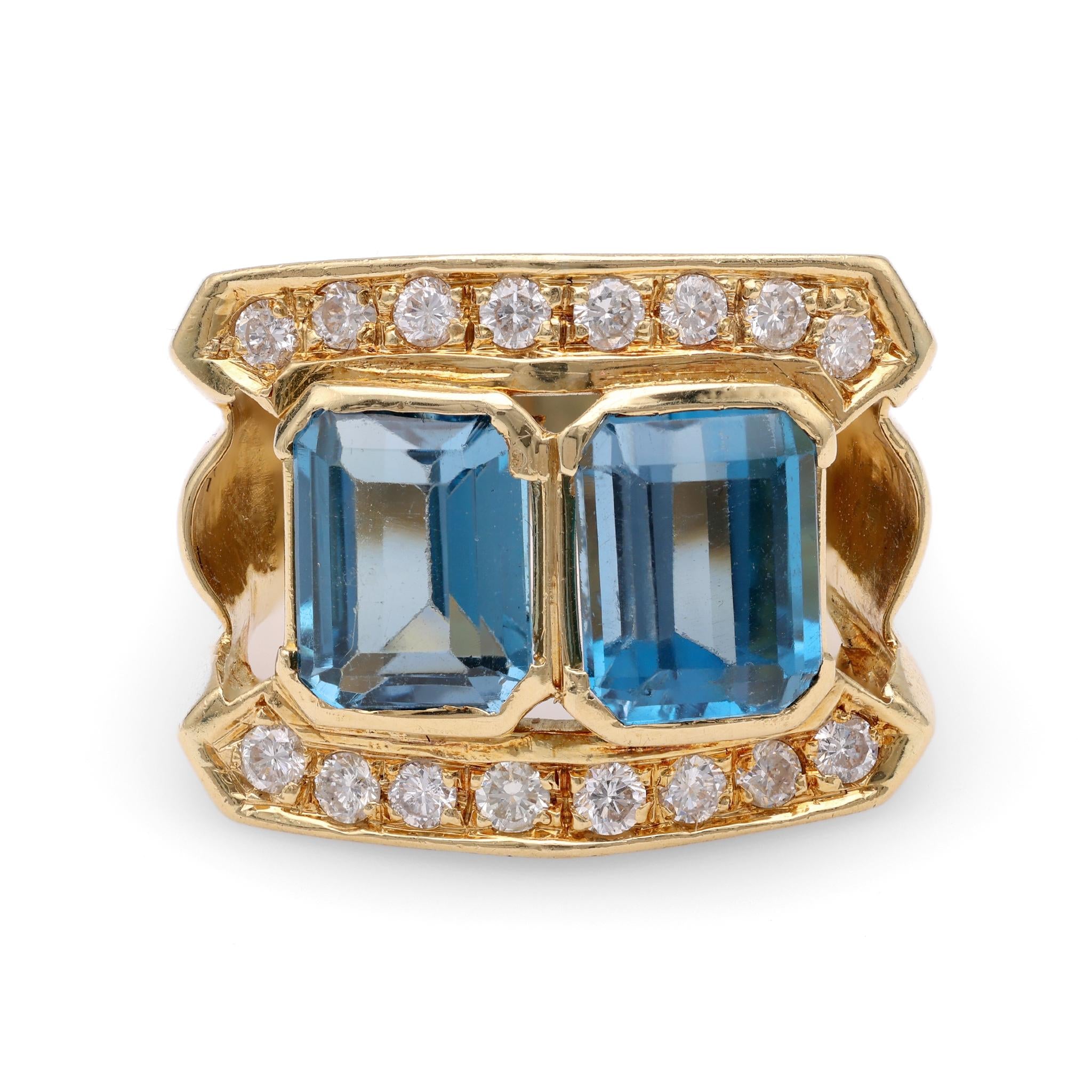 Vintage Blue Topaz Diamond Yellow Gold Cocktail Ring  Jack Weir & Sons   