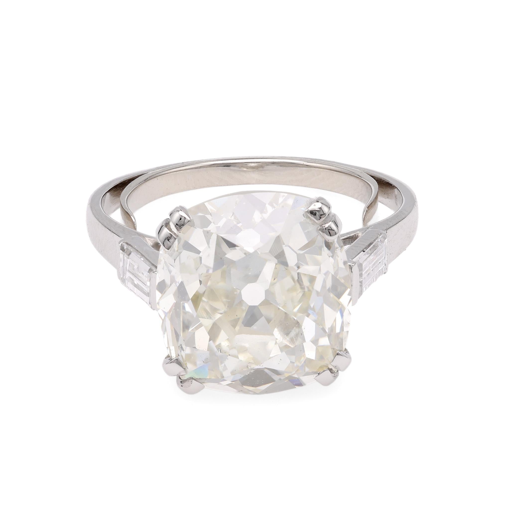 French Art Deco GIA 7.60 Carat Old Mine Cut Diamond Platinum Ring  Jack Weir & Sons   