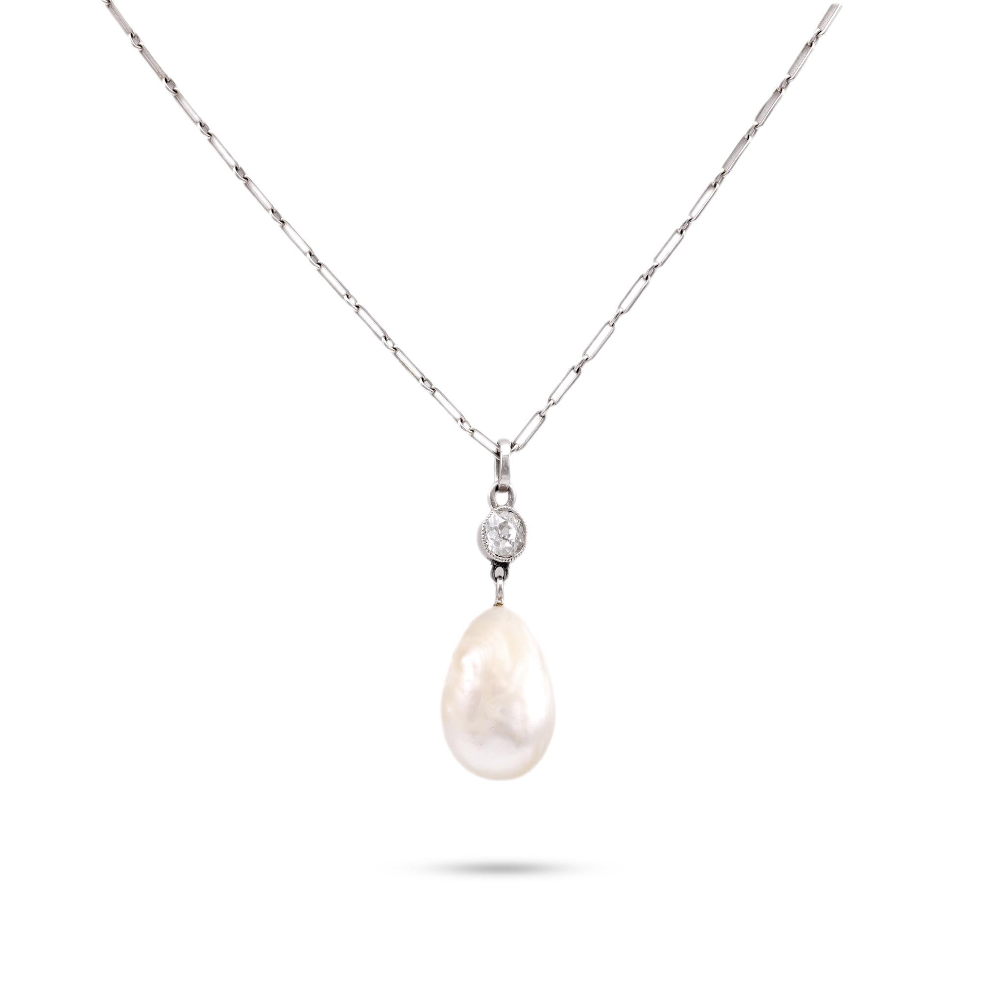 Belle Epoque French Natural Pearl Diamond Platinum and 18K White Gold Necklace  Jack Weir & Sons   