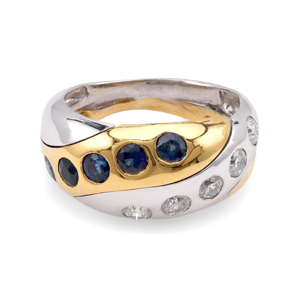 French Diamond Sapphire Two-Tone Gold Band  Jack Weir & Sons   