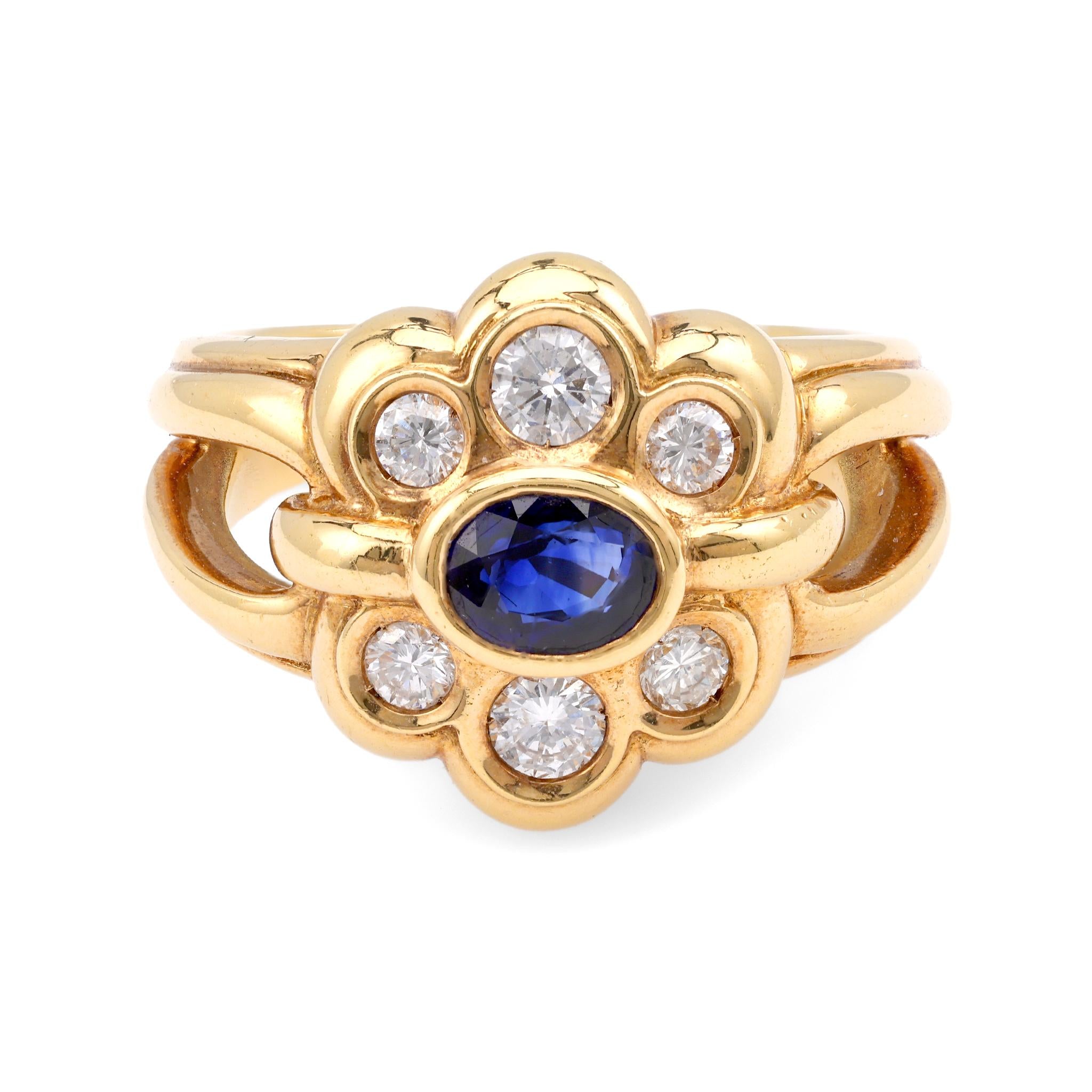 French Sapphire Diamond Yellow Gold Cluster Ring  Jack Weir & Sons   