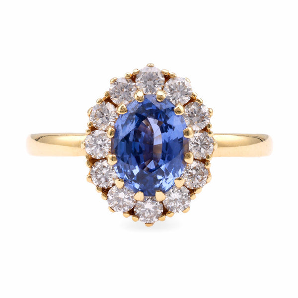 Vintage Inspired Sapphire Diamond 18K Yellow Gold Cluster Ring Rings Jack Weir & Sons