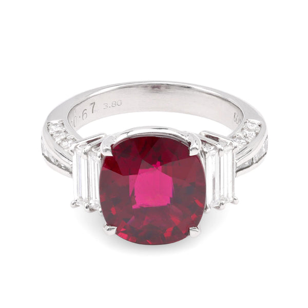 Modern 3.8 Carat Cushion Cut Rubellite Diamond Platinum Ring Rings Jack Weir & Sons   