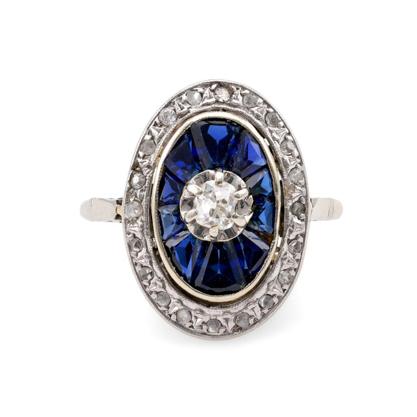 French Art Deco Diamond Sapphire White Gold Engagement Ring Rings Jack Weir & Sons   