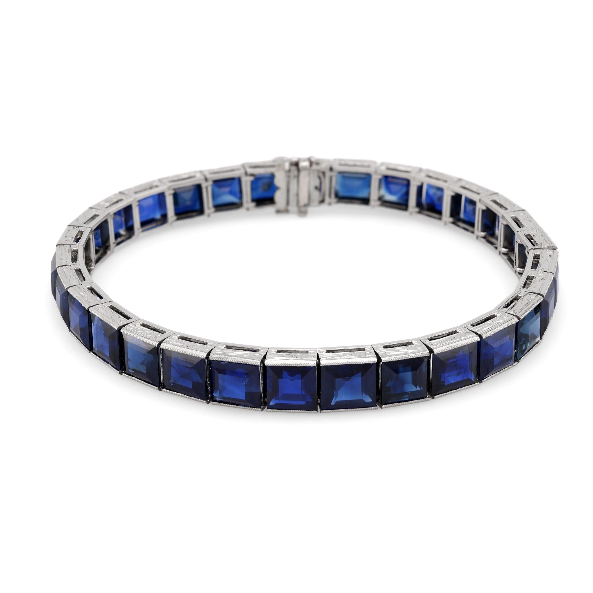 Art Deco AGL 42 Carat No Heat Sapphire Platinum Bracelet  Jack Weir & Sons   