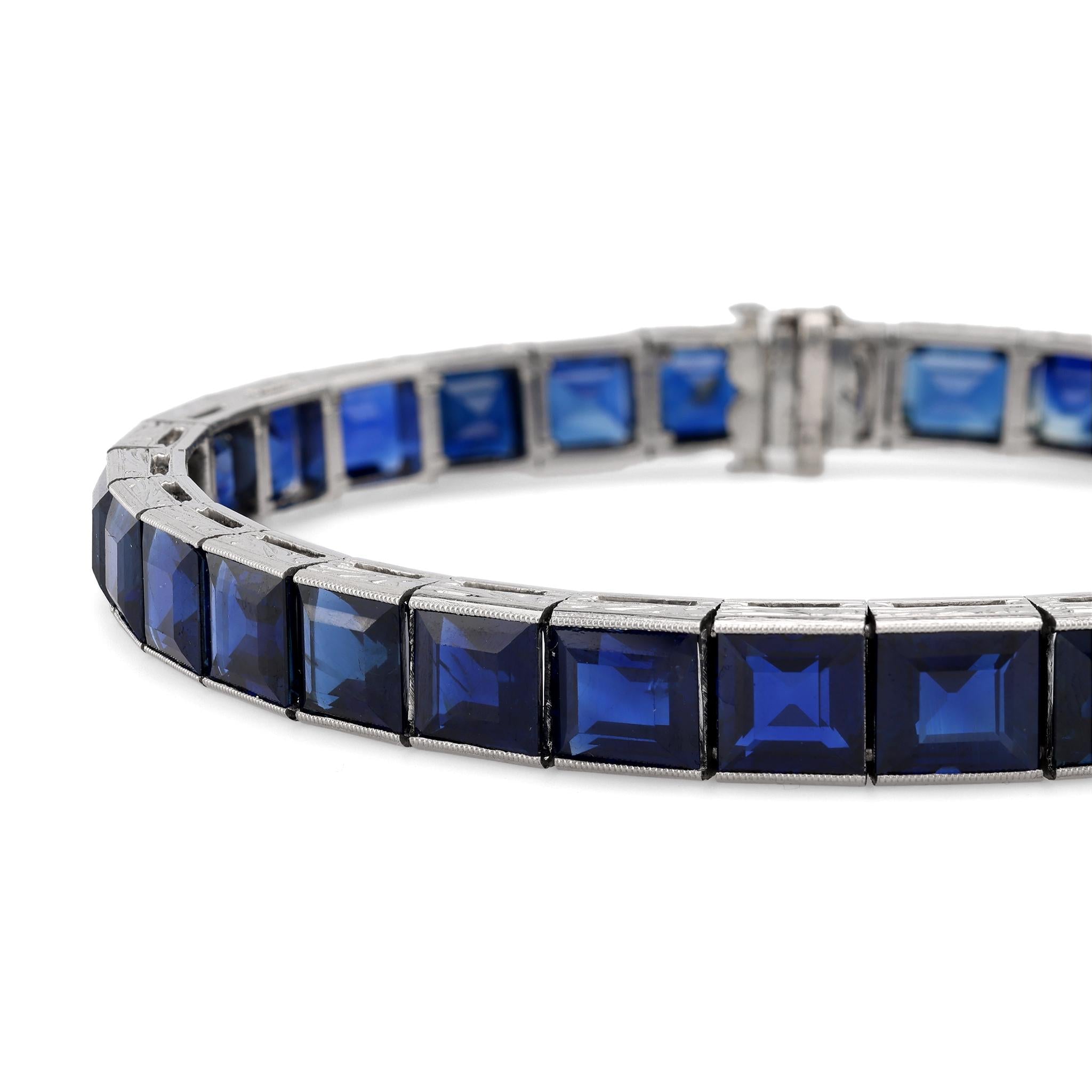 Art Deco AGL 42 Carat No Heat Sapphire Platinum Bracelet  Jack Weir & Sons   