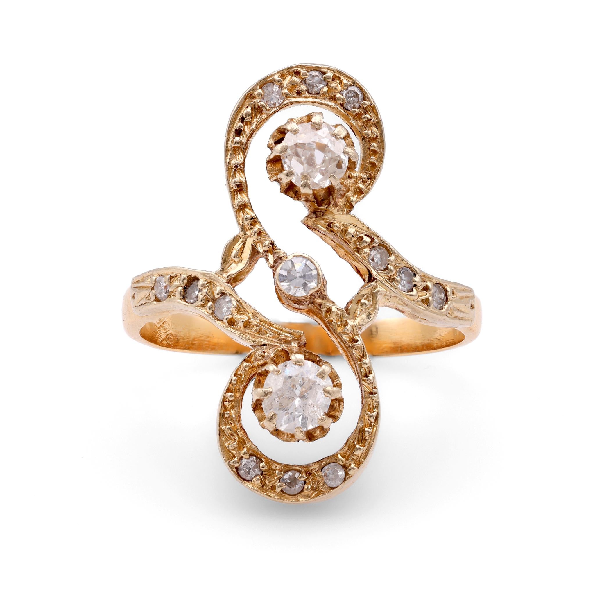 Belle Époque French Diamond 18k Yellow Gold Swirl Ring Rings Jack Weir & Sons   