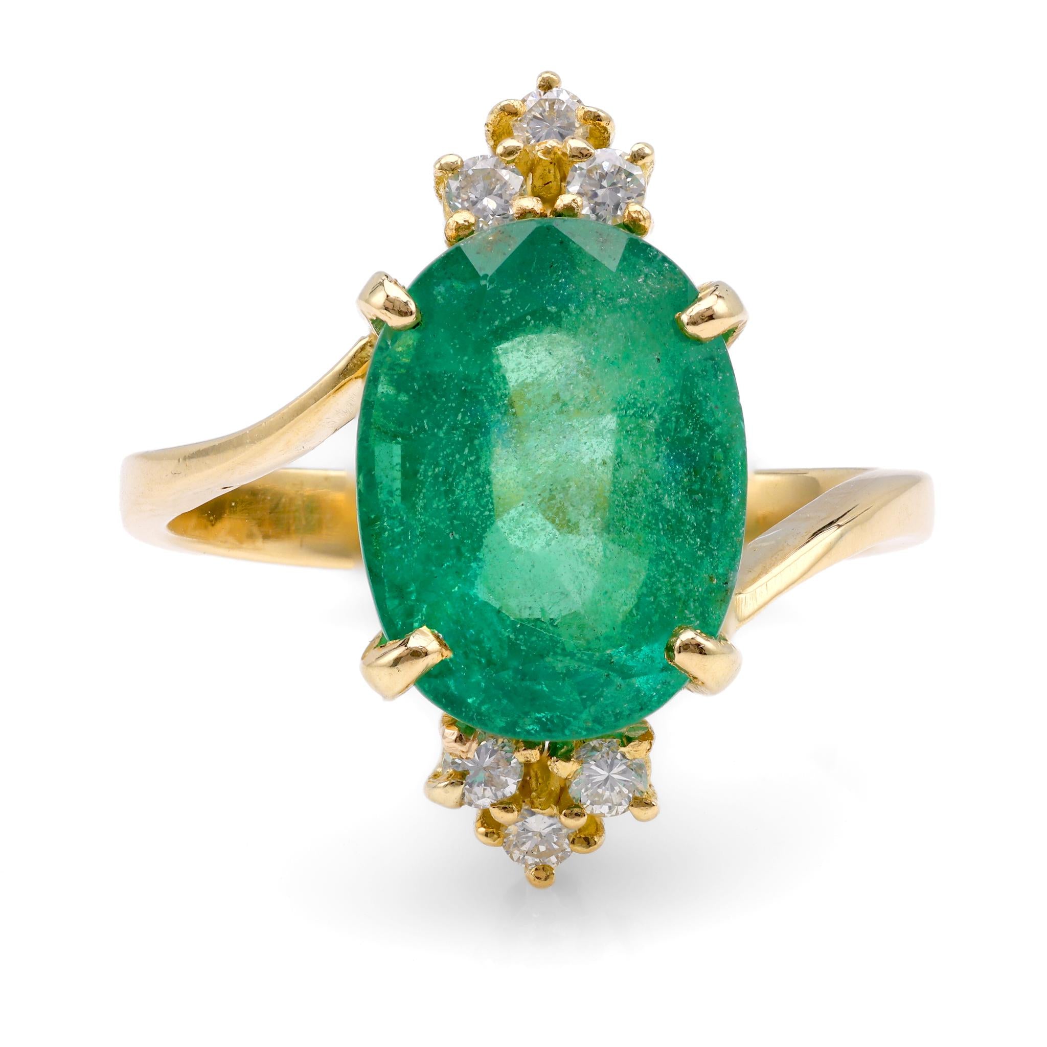 Vintage 4.4 Carat Oval Emerald Diamond 18K Yellow Gold Ring  Jack Weir & Sons   