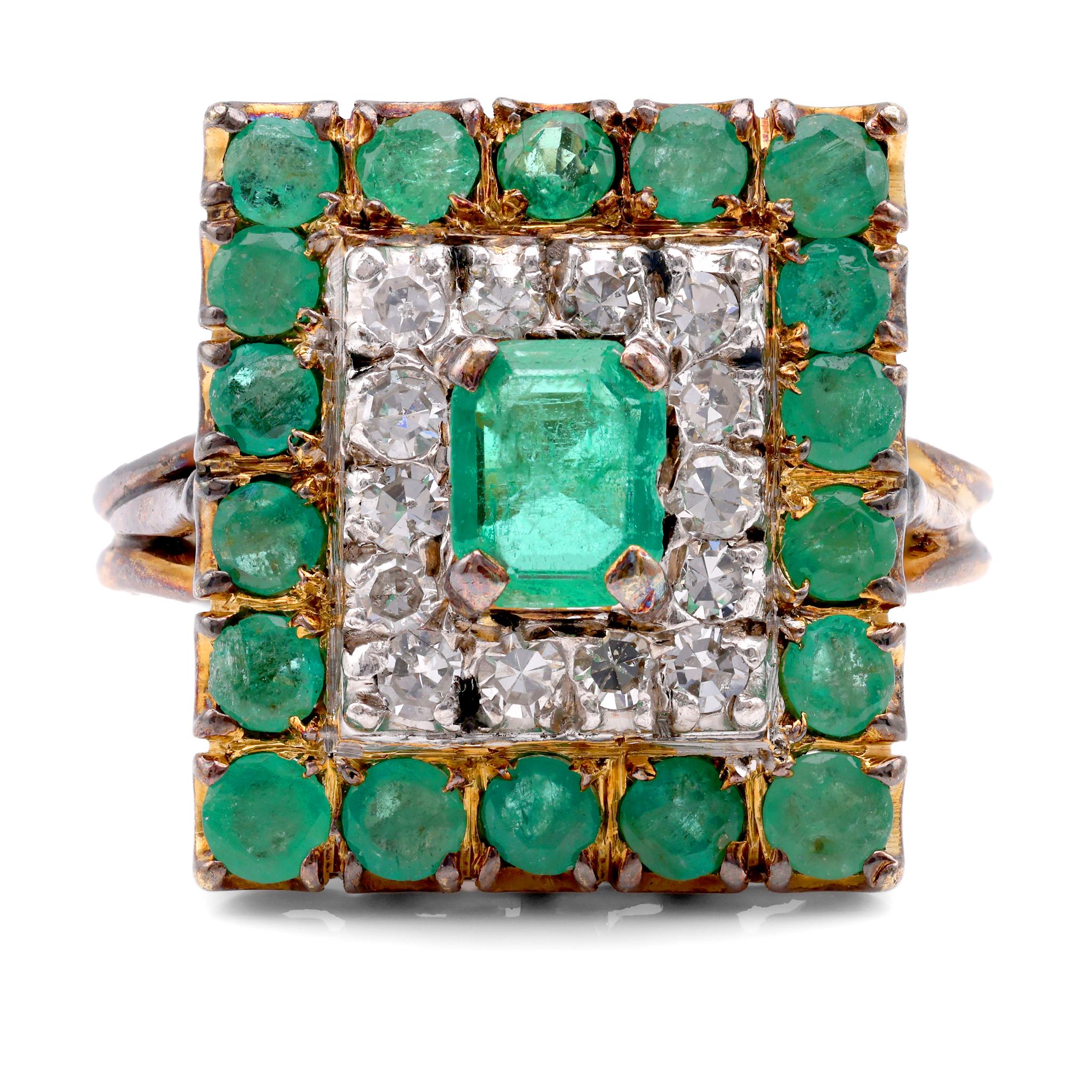 Belle Époque French Emerald Diamond 14K Yellow Gold Halo Ring  Jack Weir & Sons   