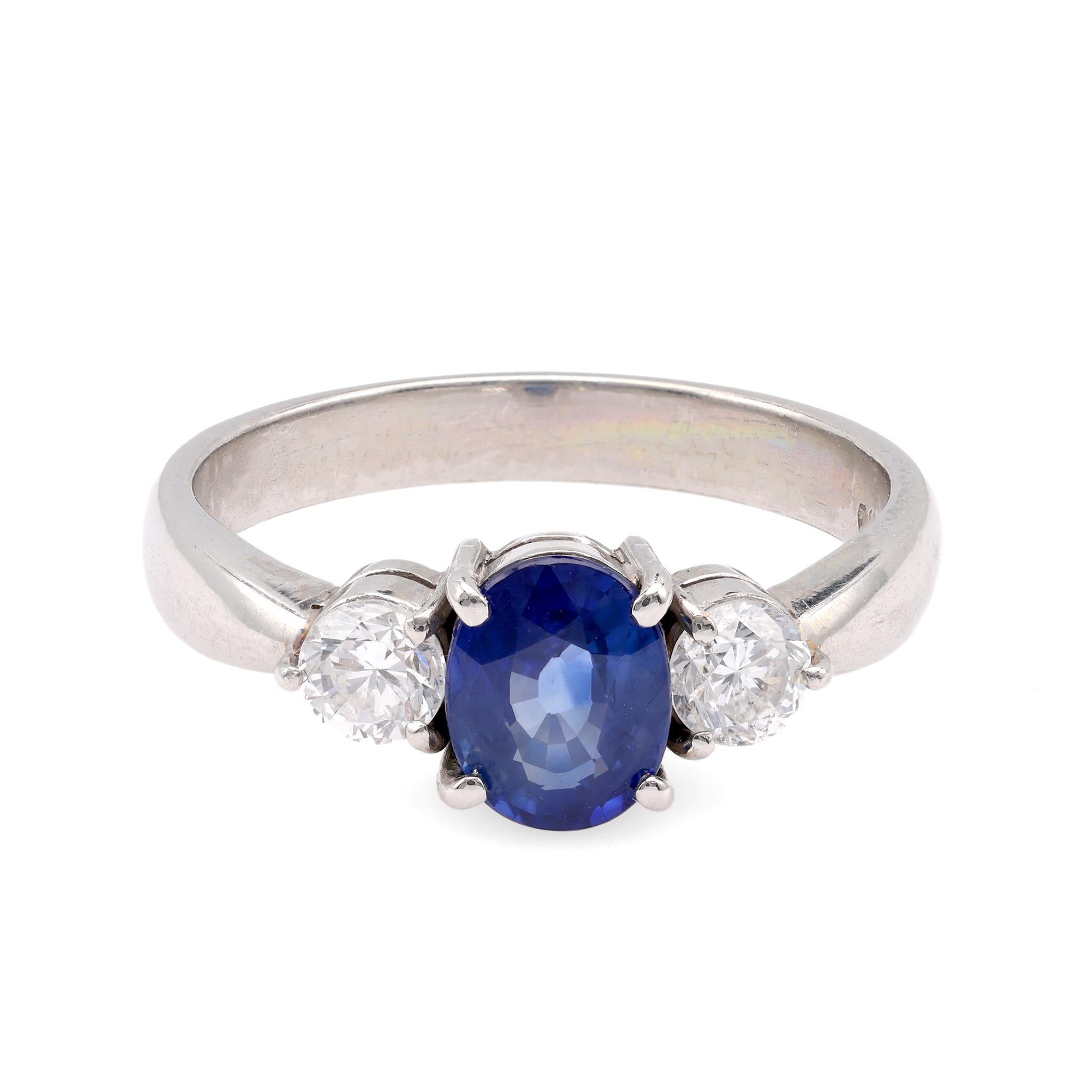 Oval Blue Sapphire Platinum Three Stone Ring  Jack Weir & Sons   