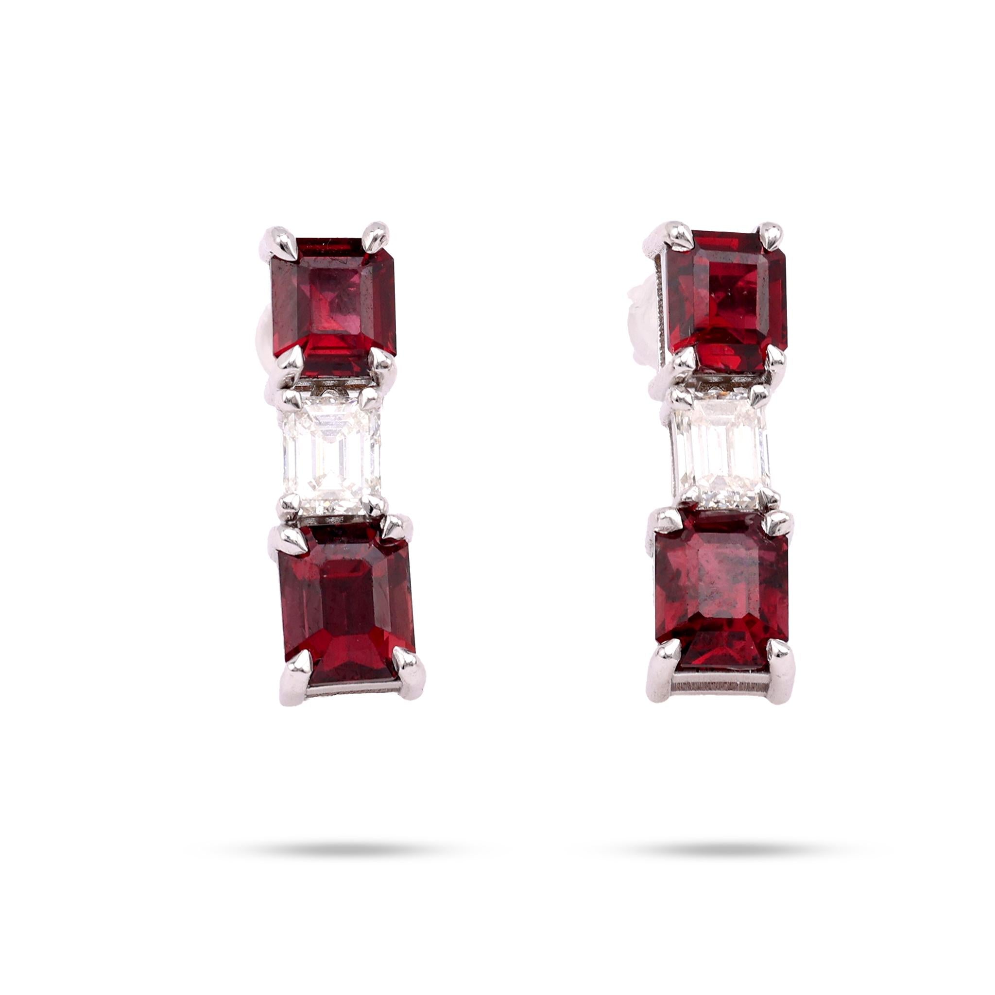 Modern 3.7 Carat Emerald Cut Ruby Diamond 14K White Gold Earrings  Jack Weir & Sons   