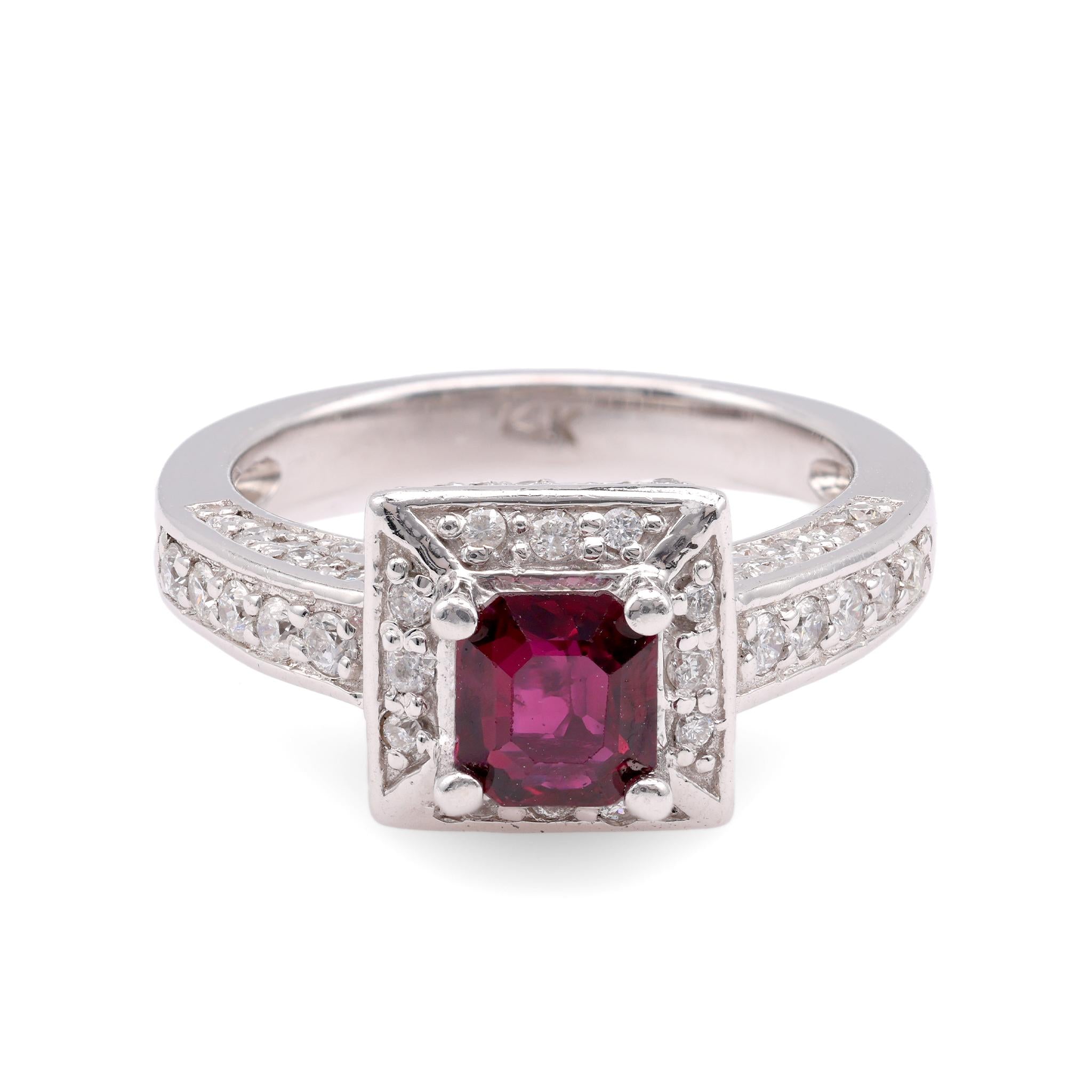 Contemporary Ruby Diamond 14K White Gold Pave Ring  Jack Weir & Sons   
