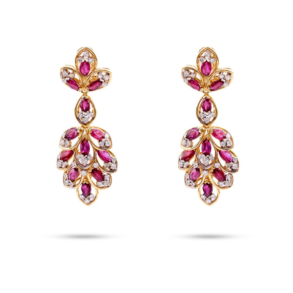 Contemporary 7.05 Carat Marquise Ruby Diamond 18K Yellow Gold Dangle Earrings Earrings Jack Weir & Sons   