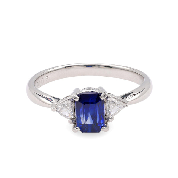 Contemporary 1.28 Carat Emerald Cut Sapphire Diamond Platinum Ring Rings Jack Weir & Sons   