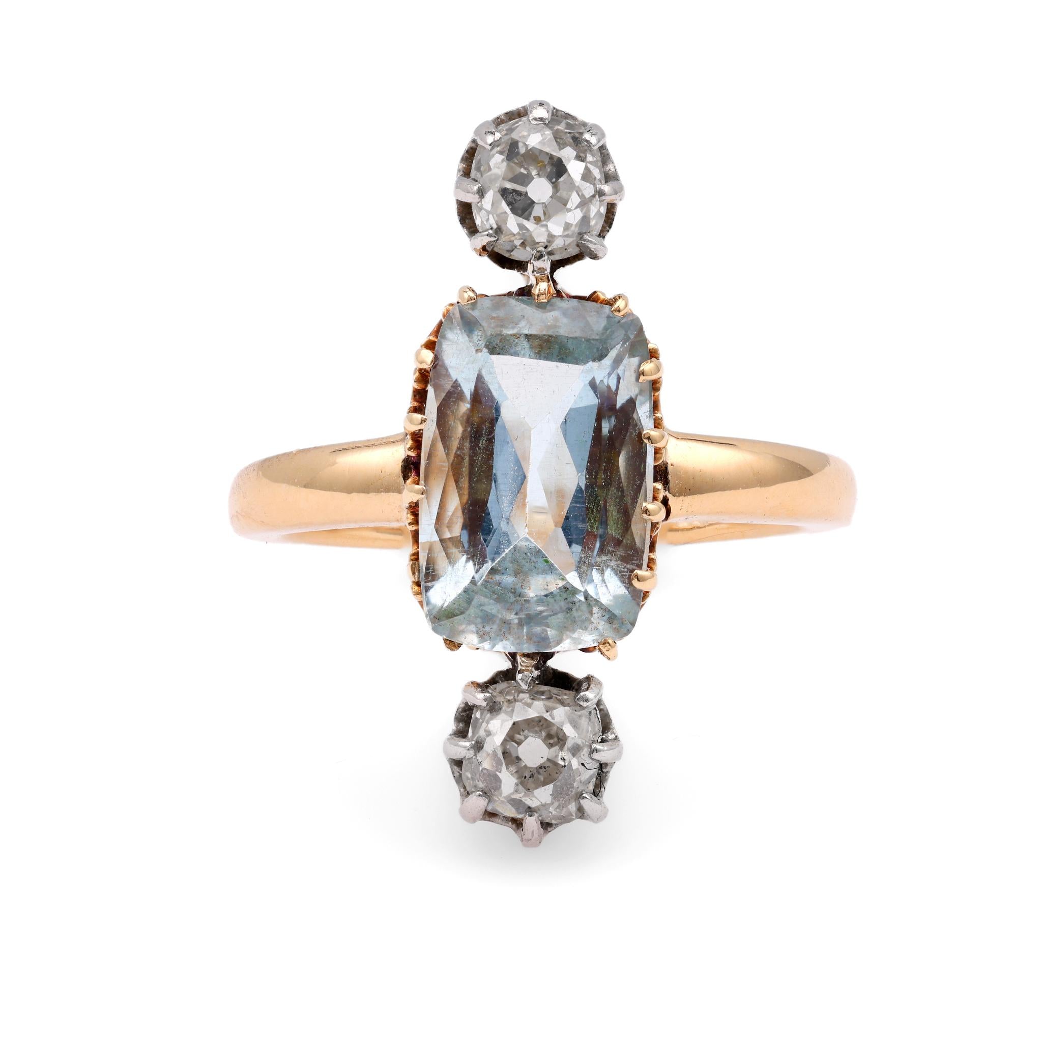 Belle Epoque Aquamarine Diamond 18K Yellow Gold Platinum Ring  Jack Weir & Sons   