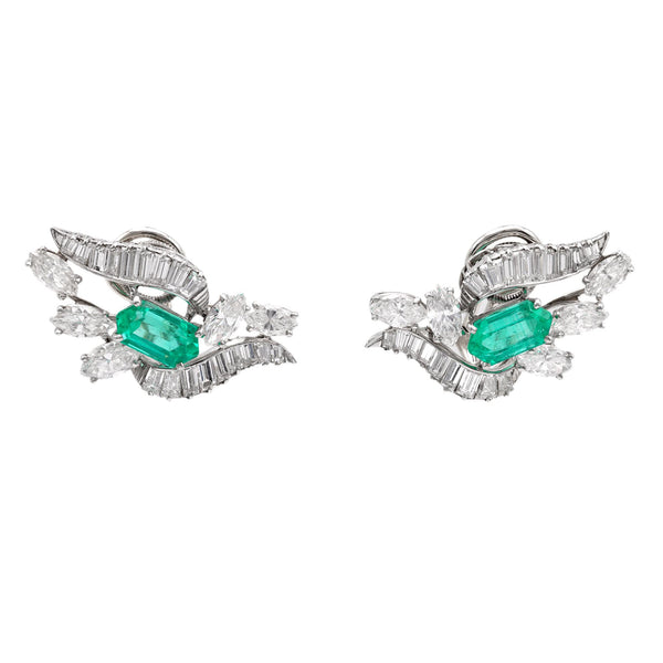 Mid-Century Oscar Heyman Emerald Diamond Platinum Earrings Earrings Oscar Heyman   