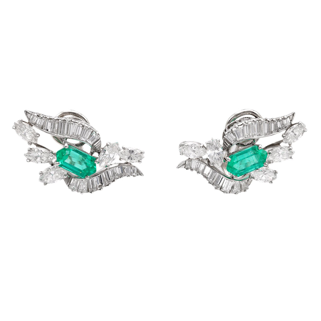 Mid-Century Oscar Heyman Emerald Diamond Platinum Earrings Earrings Oscar Heyman   