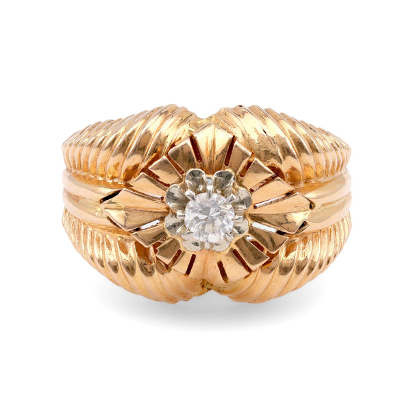 French Retro Diamond Yellow Gold Cocktail Ring Rings Jack Weir & Sons   