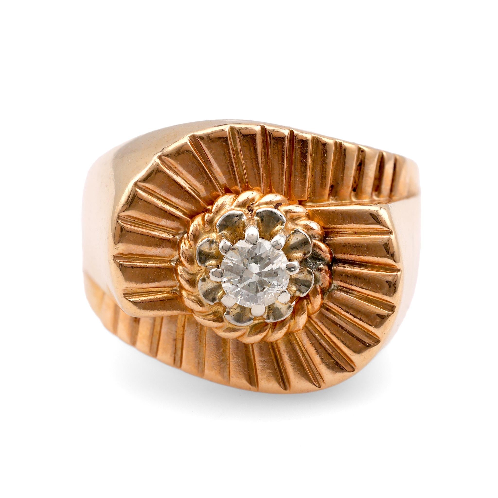 French Retro Diamond Yellow Gold Swirl Cocktail Ring  Jack Weir & Sons   