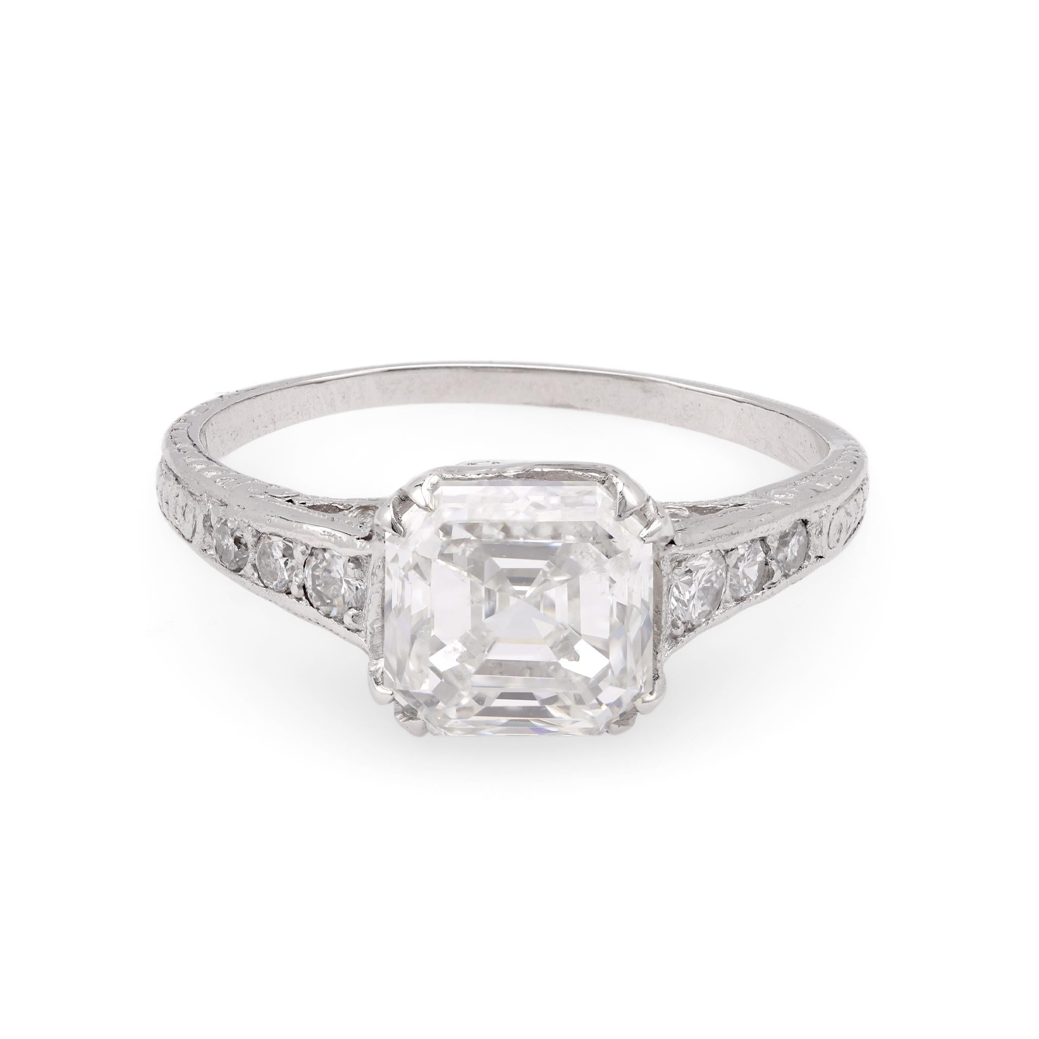 Art Deco GIA 1.9 Carat Emerald Cut Diamond Platinum Engagement Ring  Jack Weir & Sons   