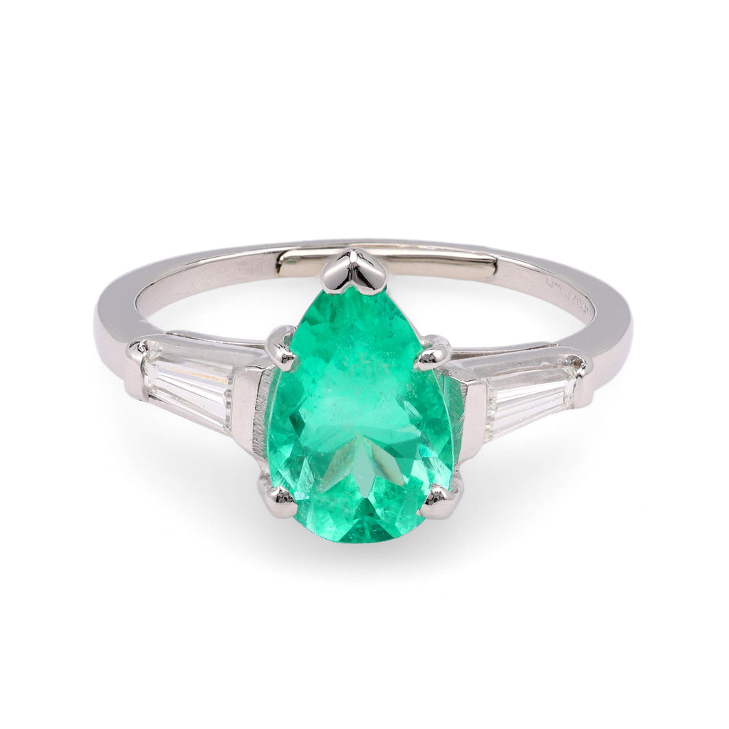 Mid Century Emerald Diamond Platinum Ring  Jack Weir & Sons   