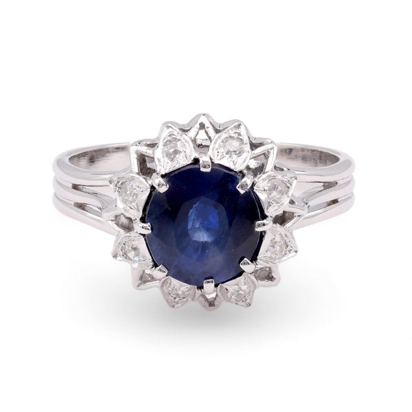 Mid-Century GIA 2.21 Carat Oval Sapphire Diamond 18K White Gold Ring Rings Jack Weir & Sons   