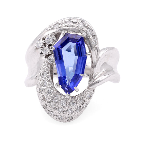 Modern 2.31 Carat Coffin Step Cut Tanzanite Diamond Platinum Cocktail Ring Rings Jack Weir & Sons   