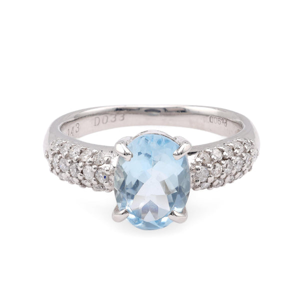 Modern Oval Cut Aquamarine Diamond Platinum Ring Rings Jack Weir & Sons   