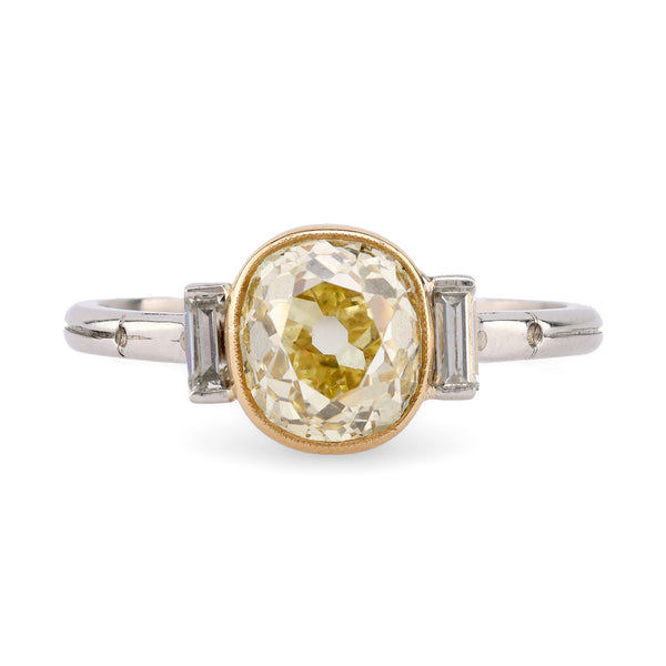 Edwardian Inspired 1.86 Carat Fancy Yellow Diamond Platinum Engagement Ring Rings Jack Weir & Sons   