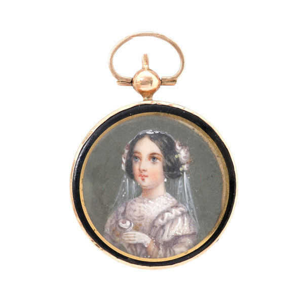 Victorian Enamel Portrait 14K Rose Gold Pendant Necklaces Jack Weir & Sons   