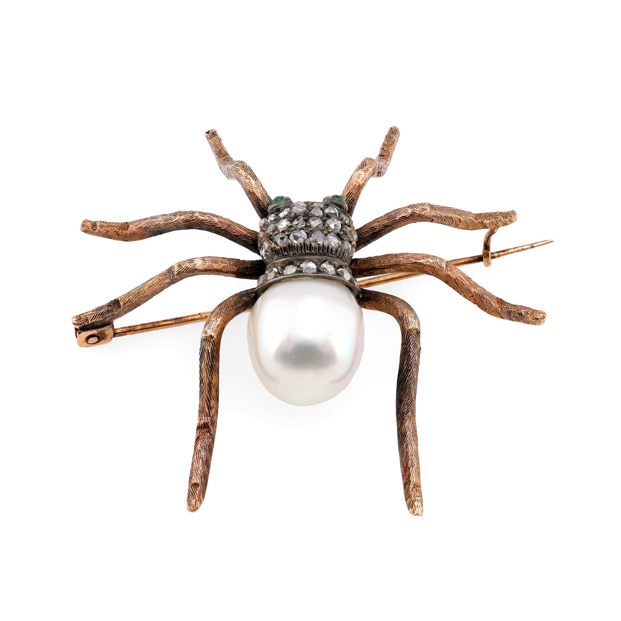 Victorian Revival Inspired Pearl Diamond 18K Rose Gold Silver Tarantula Brooch Brooches Jack Weir & Sons