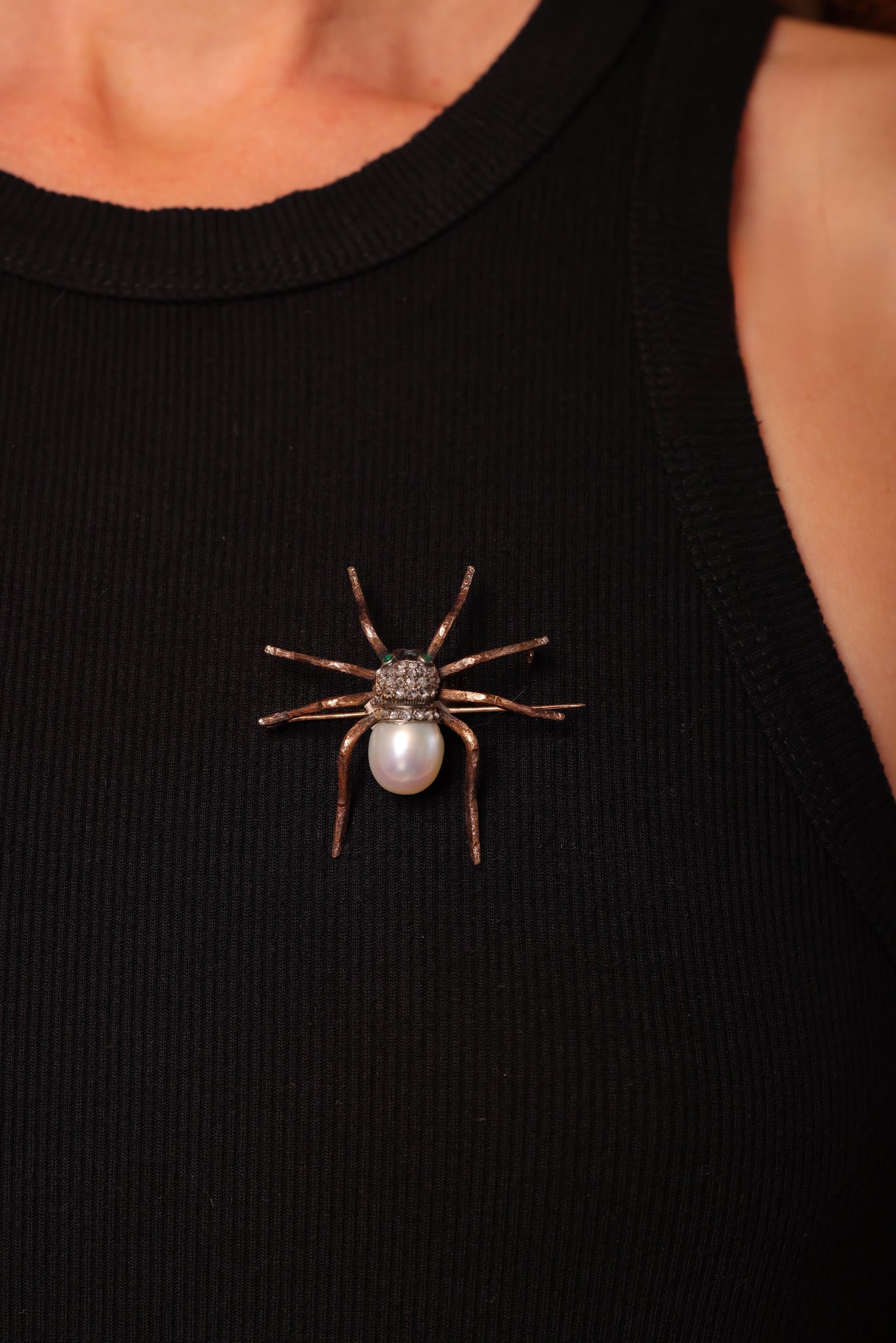 Victorian Revival Inspired Pearl Diamond 18K Rose Gold Silver Tarantula Brooch Brooches Jack Weir & Sons   