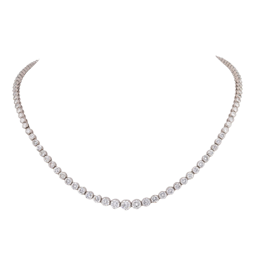 Modern 14.21 Carat Round Brilliant Cut Diamond Platinum Tennis Necklace Necklaces Jack Weir & Sons   