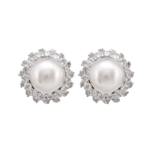 Mid Century South Sea Pearl 7 Carat Total Weight Diamond Platinum Cluster Studs Earrings Jack Weir & Sons   