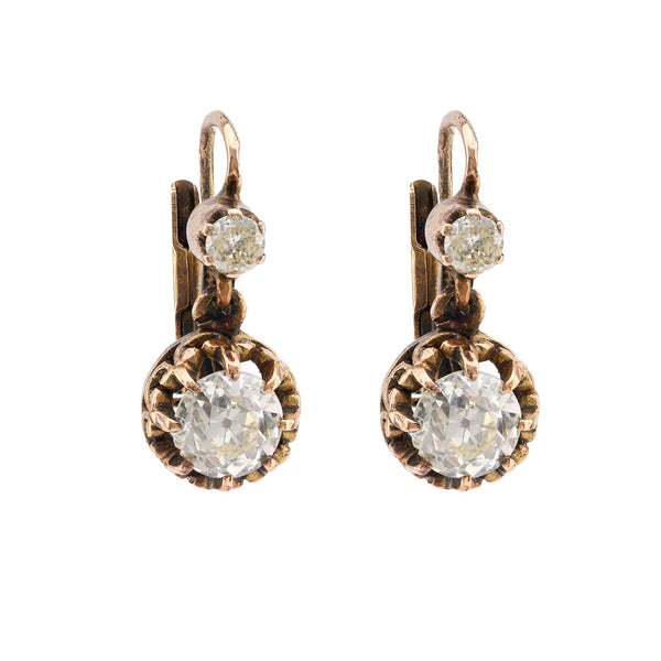 Antique Inspired 1.93 Carat Old Mine Diamond 18K Rose Gold Earrings Earrings Jack Weir & Sons   