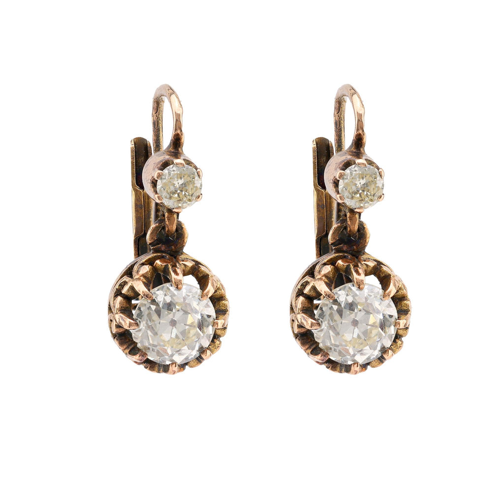 Antique Inspired 1.93 Carat Old Mine Diamond 18K Rose Gold Earrings Earrings Jack Weir & Sons   