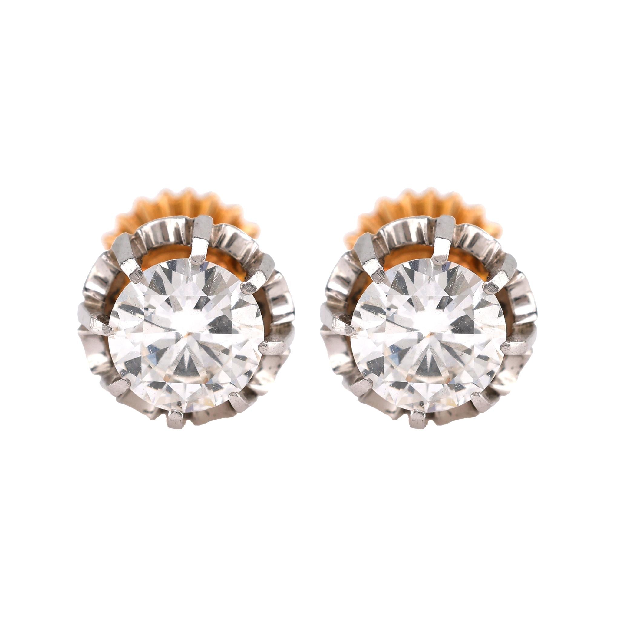 Edwardian Style Diamond Yellow Gold Stud Earrings  Jack Weir & Sons   