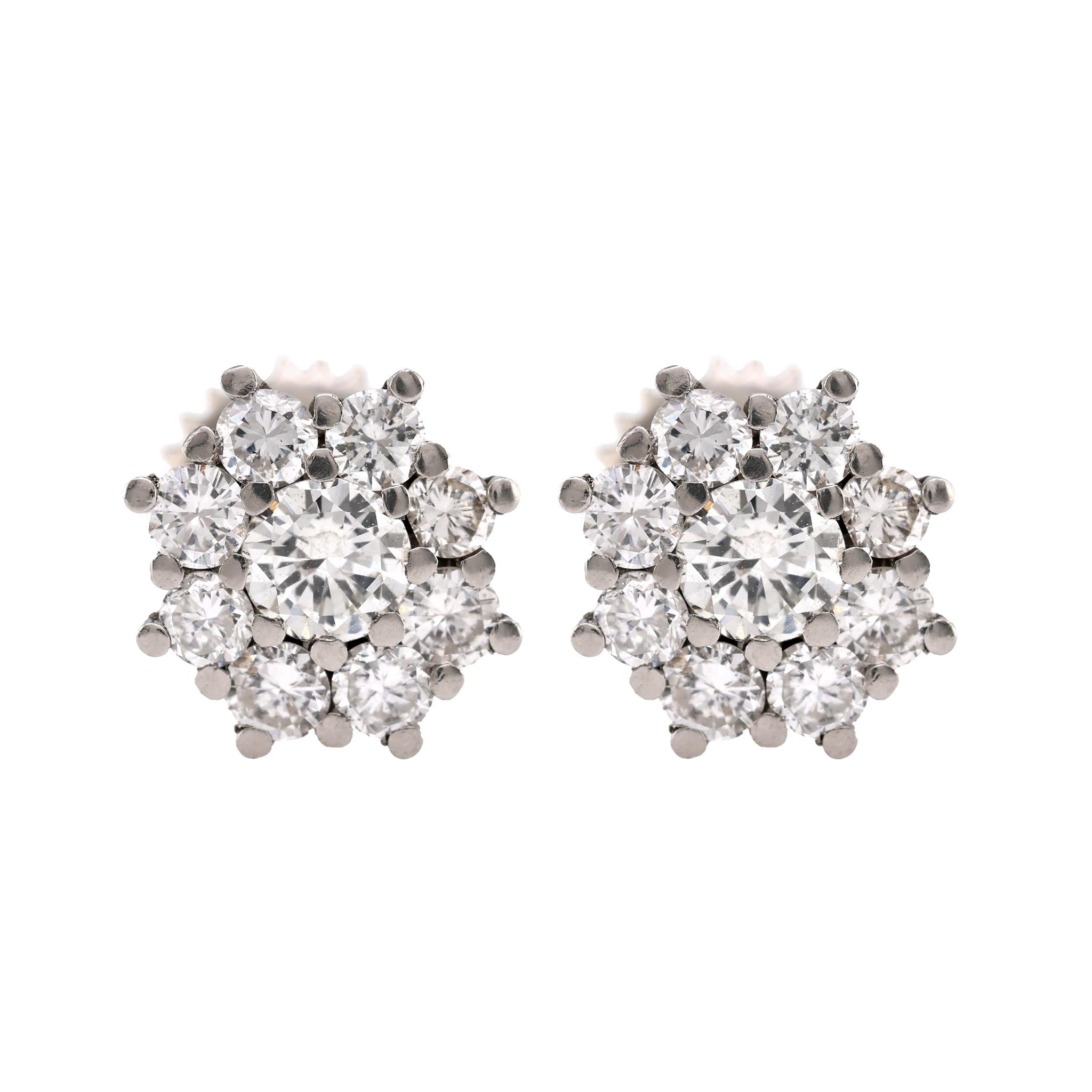 Modern Diamond 18K White Gold Cluster Earrings Earrings Jack Weir & Sons   