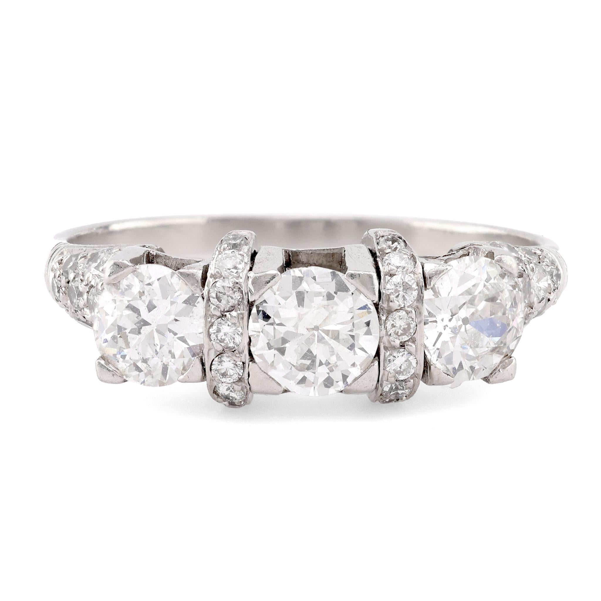 Art Deco Style Diamond Platinum Three Stone Ring  Jack Weir & Sons   