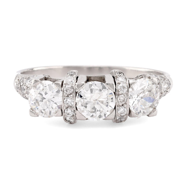 Art Deco Style Diamond Platinum Three Stone Ring  Jack Weir & Sons