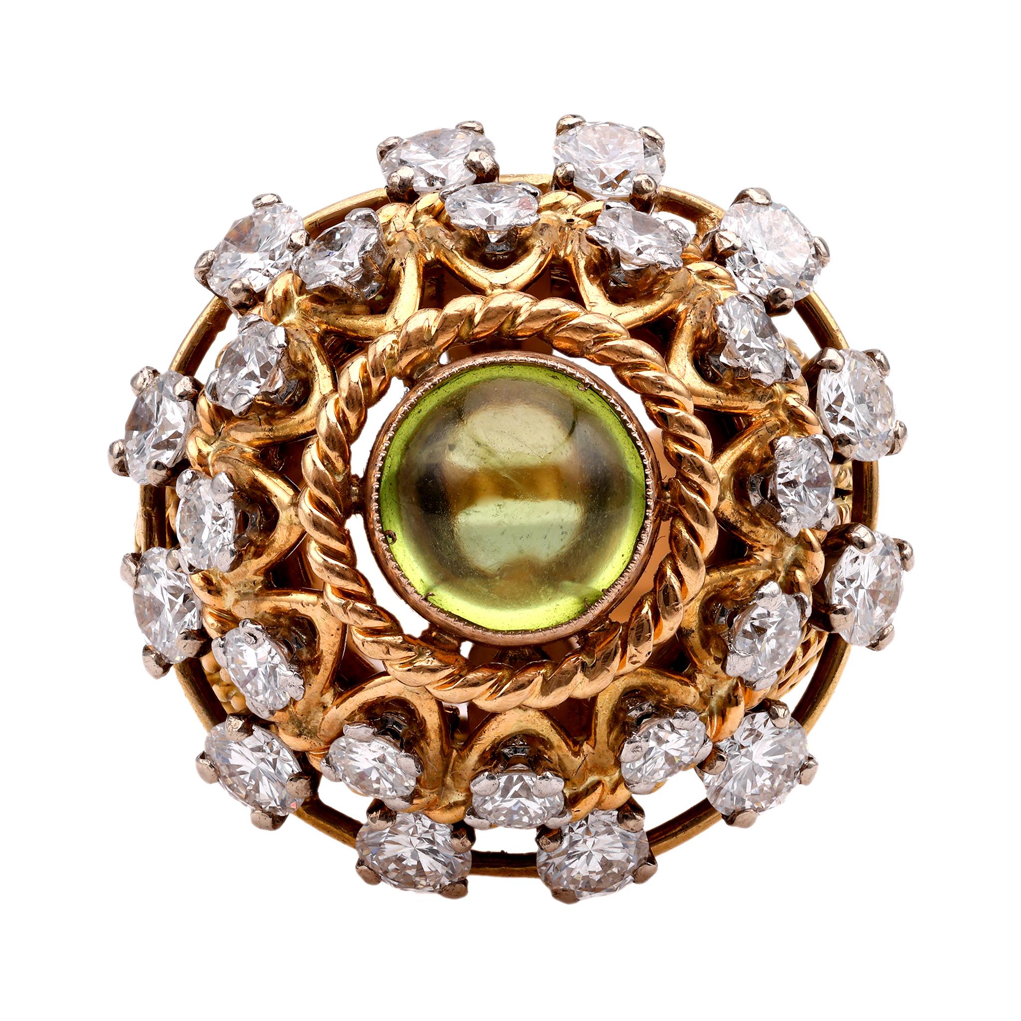 Mid-Century Peridot Diamond 18K Yellow Gold Cocktail Ring  Jack Weir & Sons   