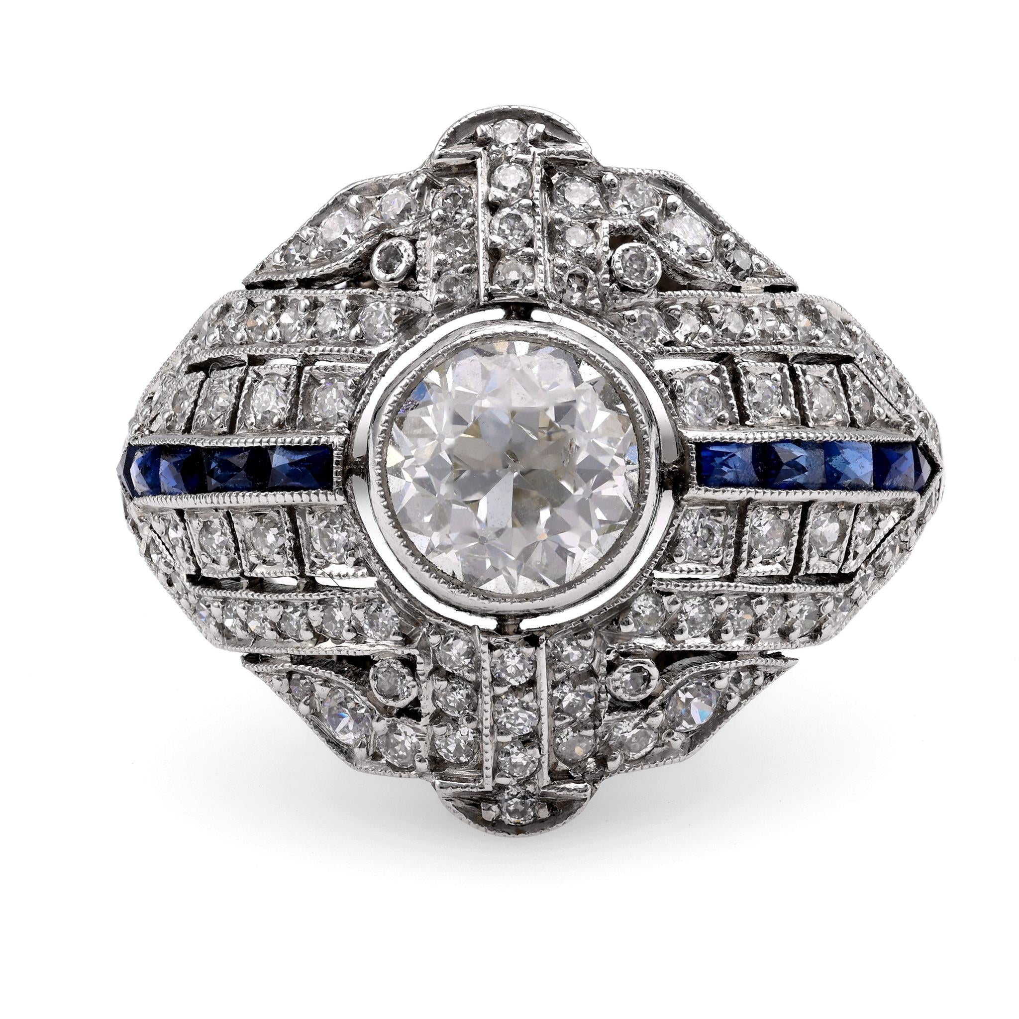 Art Deco Inspired 1 Carat Diamond Sapphire Platinum Ring  Jack Weir & Sons   