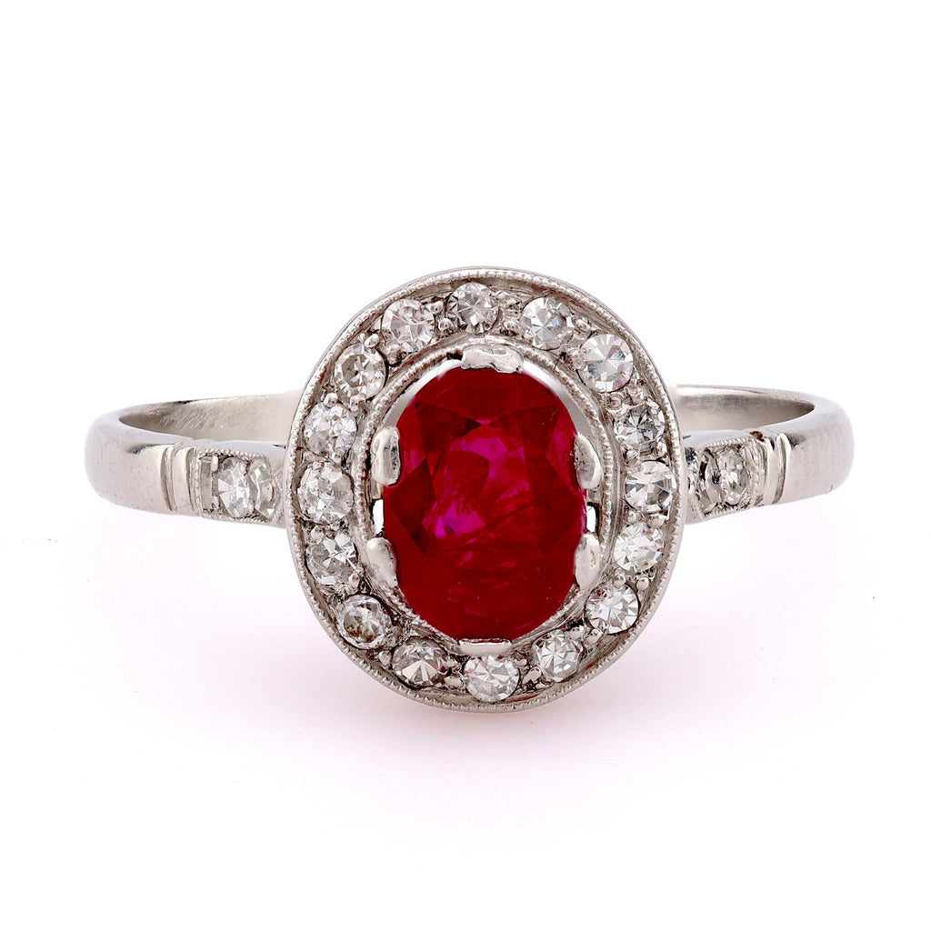 Art Deco Inspired 1.03 Carat Ruby Diamond Platinum Cluster Ring  Jack Weir & Sons   